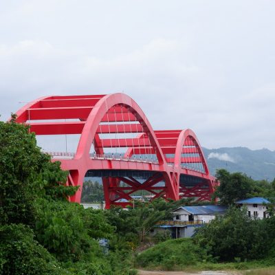 red bridge over the river